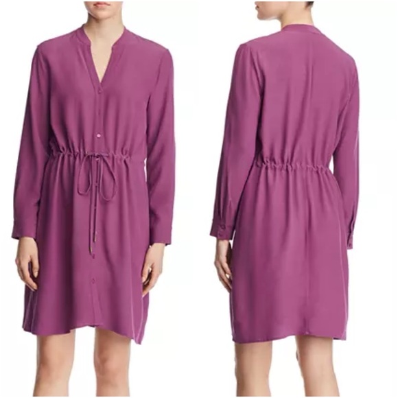 EILEEN FISHER Long-Sleeve Crepe Drawstring-Waist Dress in Currant